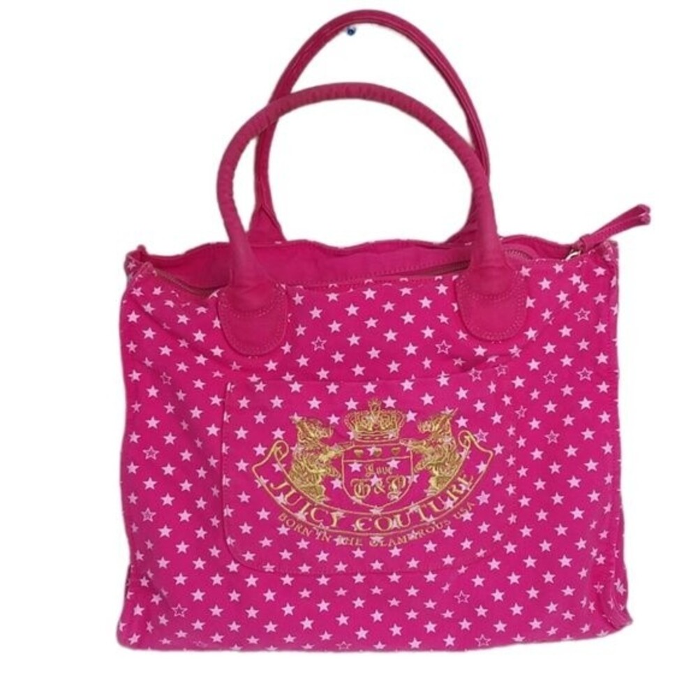 JUICY COUTURE Pink Polka Dot Star Tote Gold Scotties Logo